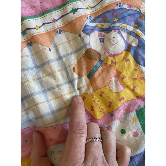 Vintage Baby Quilt Comforter Handmade Tied Quilt Zoo Animals 44x38 - Picture 7 of 11